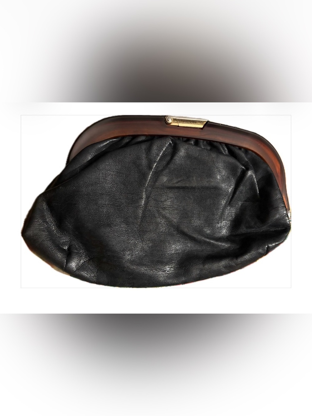 Classic Black Leather vintage Clutch Bag with mirror interior Frame
